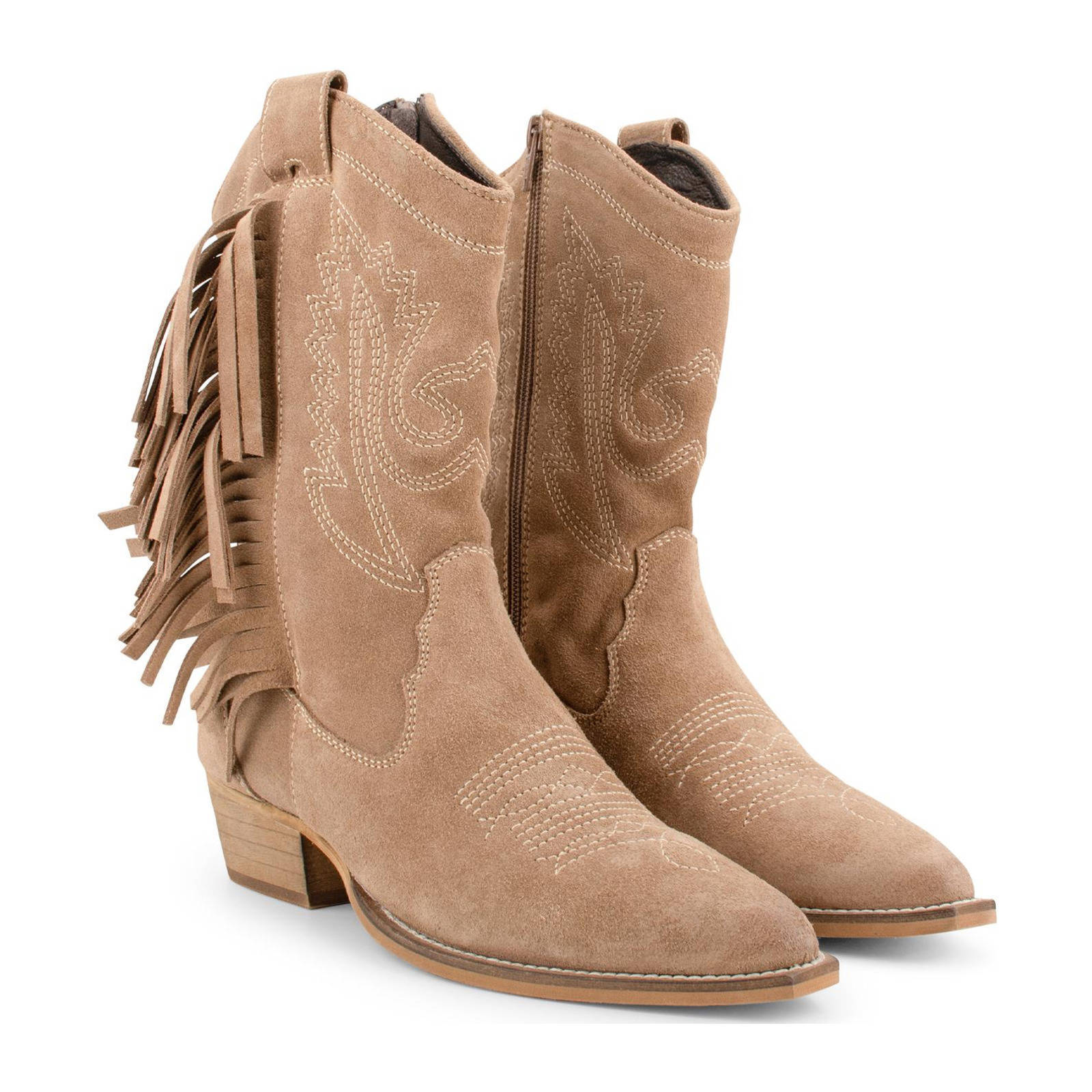 PS Poelman MOCO suede cowboylaarzen met franjes beige wehkamp