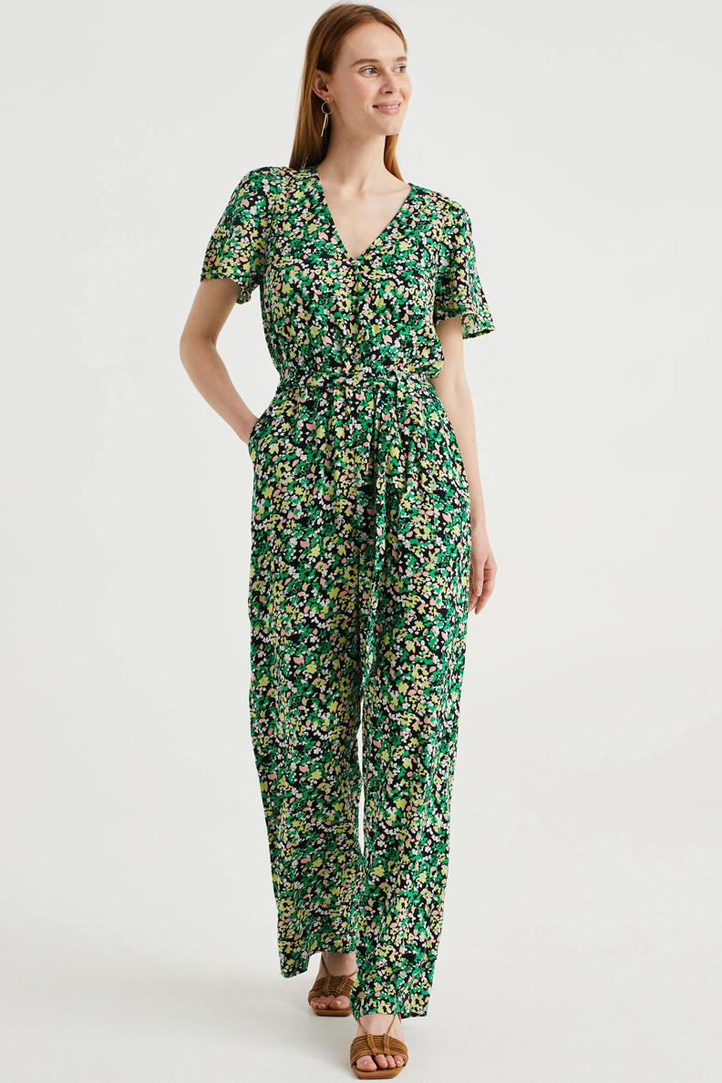WE Fashion gebloemde jumpsuit groen/zwart wehkamp