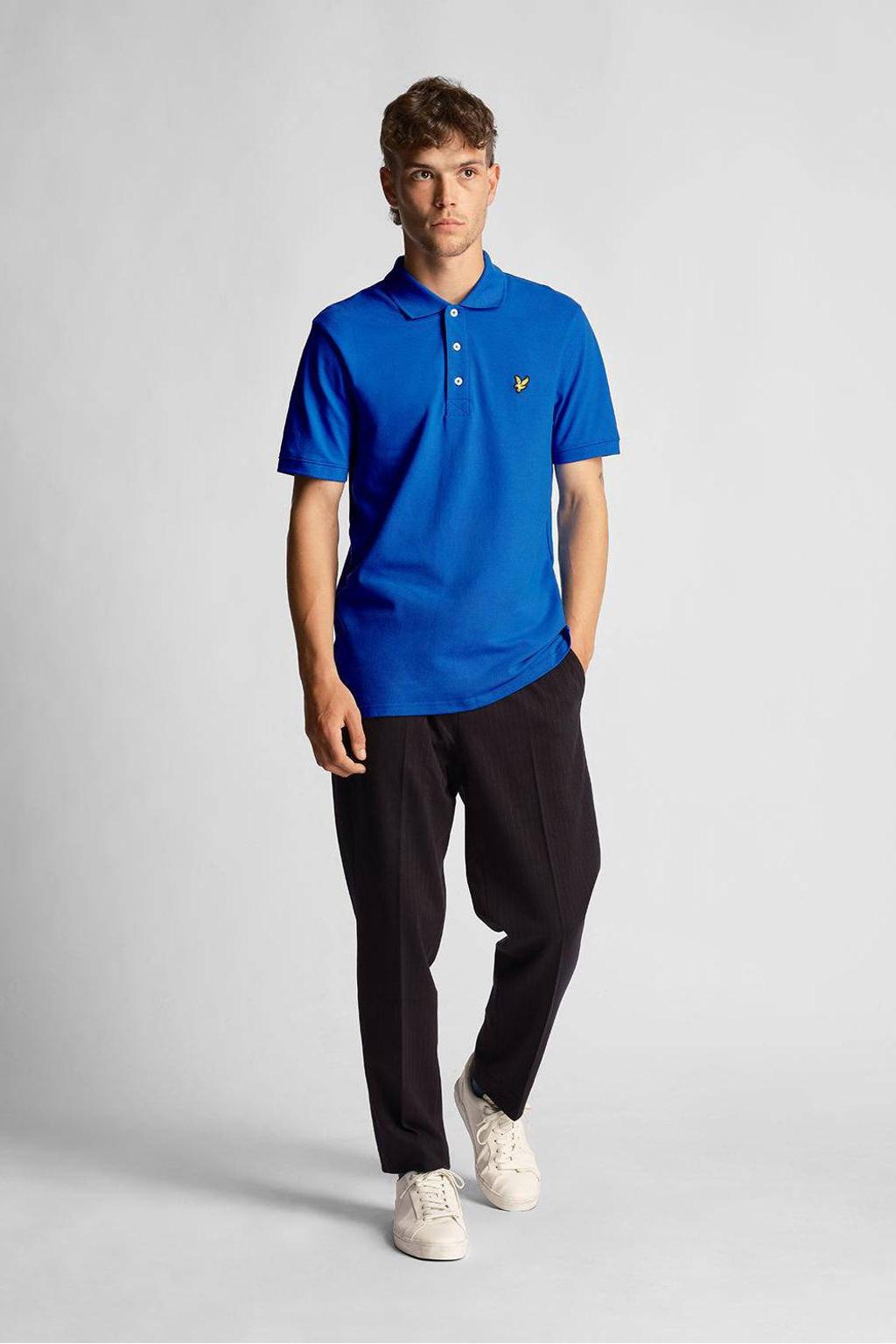 Blauwe heren Lyle & Scott polo van katoen met korte mouwen, klassieke kraag en knoopsluiting