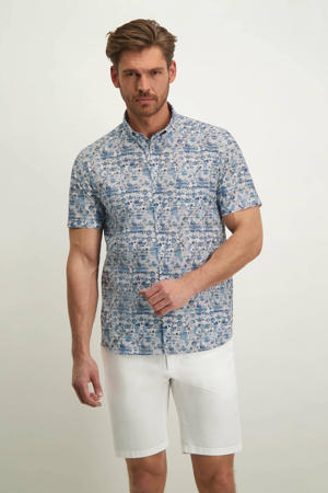 regular fit overhemd met all over print wit/donkerblauw