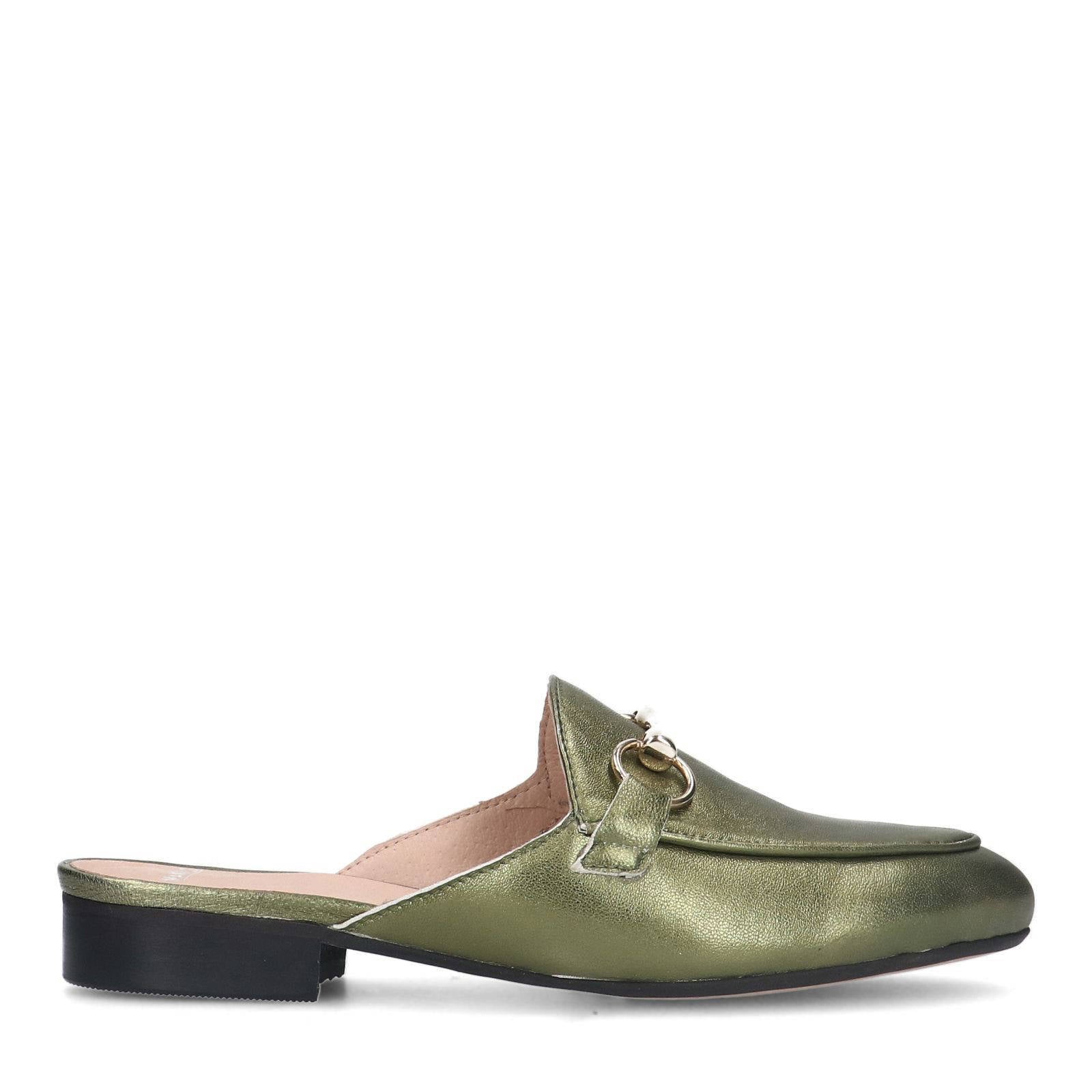 Manfield leren muiltjes met gesp groen metallic | wehkamp