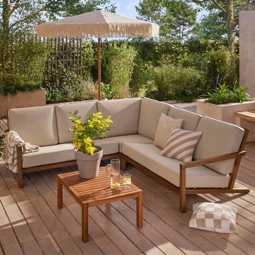 NOUS Garden loungeset met salontafel Evora – Beige/ teaklook