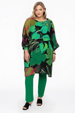 tuniek met all over print groen/zwart