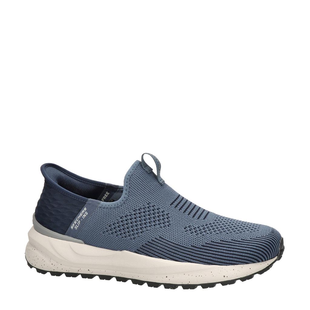 Blauwe heren Skechers Bogdin Slip-ins sneakers van elastisch textiel met effen