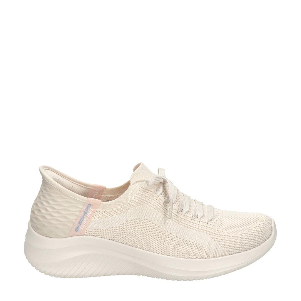 Ecru dames Skechers Ultra Flex 3.0 sneakers van textiel met veters