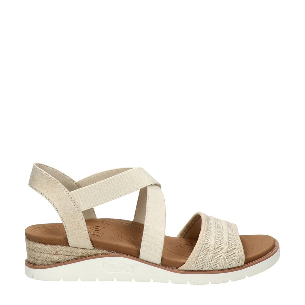 Beige dames Skechers Bobs Beach Kiss ArchFit sandalen van nylon met sleehak en effen