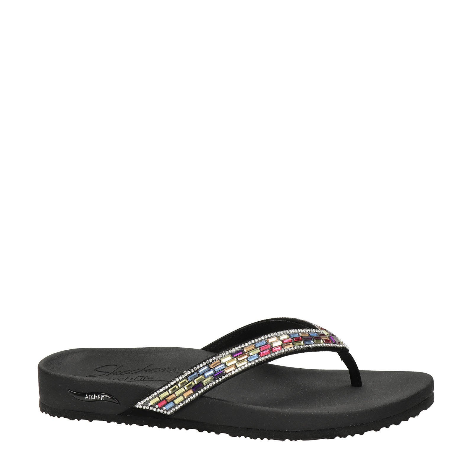 Skechers teenslippers met strass zwart wehkamp