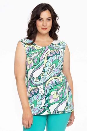 top DOLCE van travelstof met all over print wit/turquoise