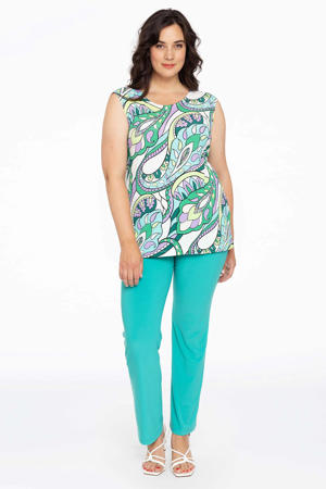 top DOLCE van travelstof met all over print wit/turquoise