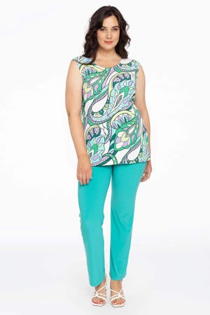 top DOLCE van travelstof met all over print wit/turquoise