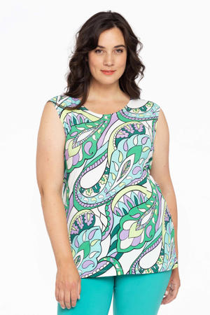 top DOLCE van travelstof met all over print wit/turquoise
