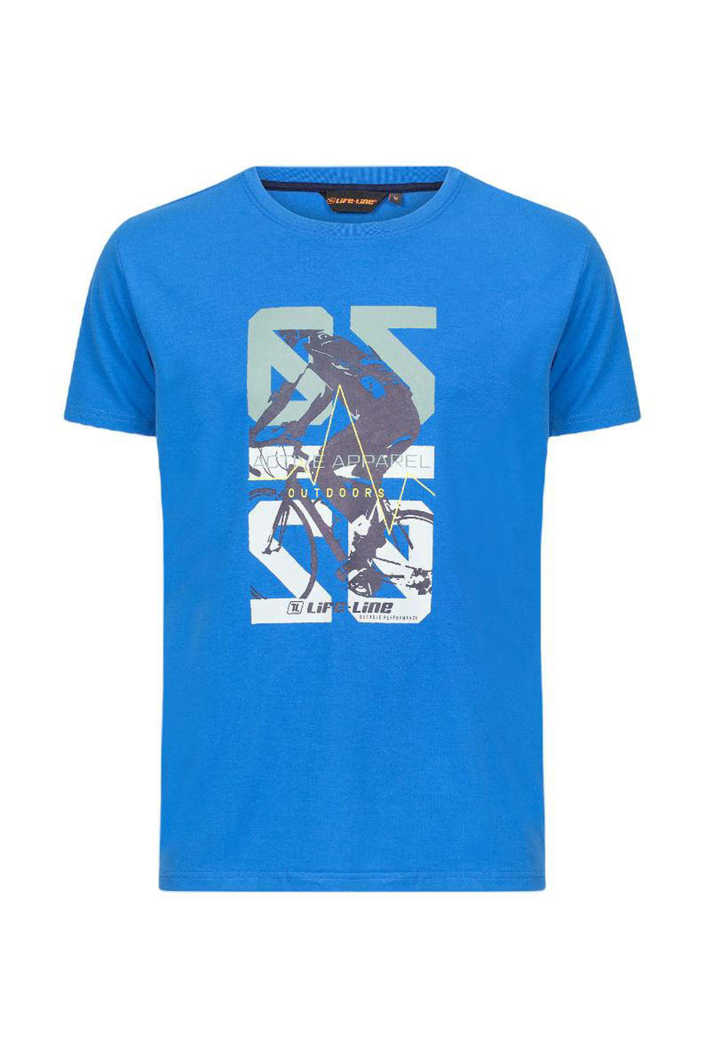 Blauwe heren Life-Line outdoor T-shirt van polyester met printopdruk, korte mouwen en ronde hals