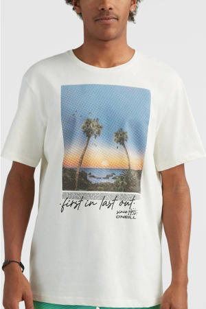 regular fit T-shirt Loren met printopdruk wit