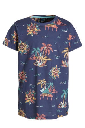 T-shirt met all over print donkerblauw