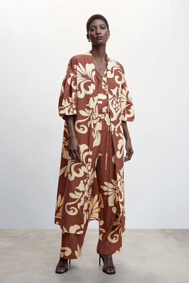 mild Attent opvoeder Mango kimono met all over print bruin/beige | wehkamp