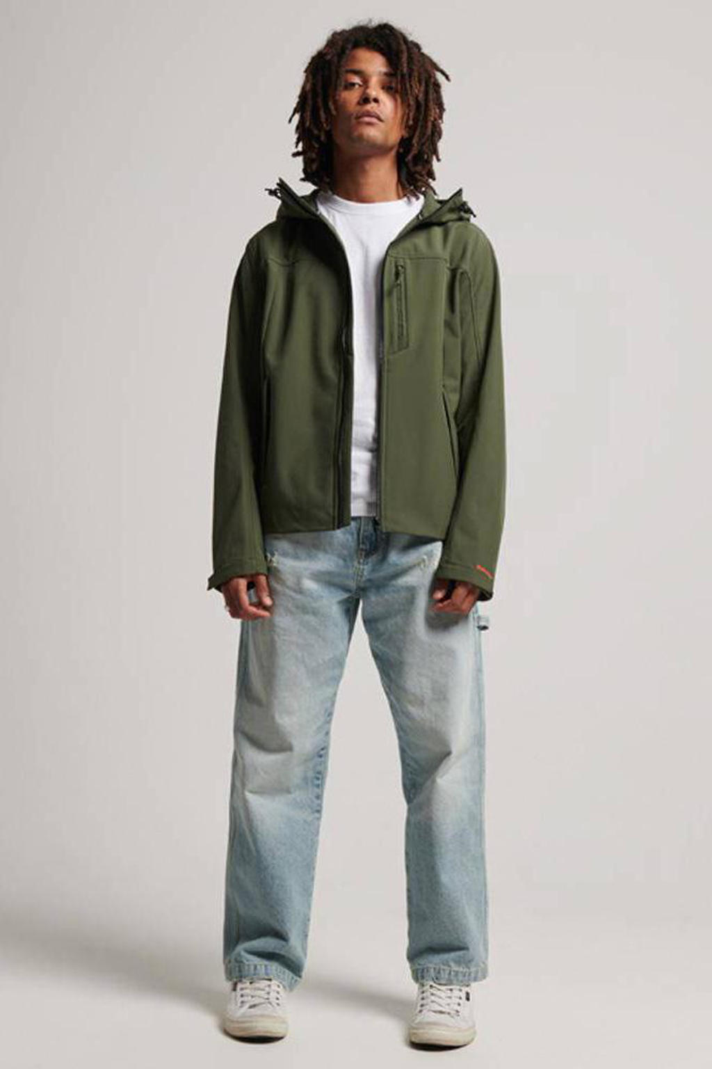 Groene heren Superdry Trekker softshell jas met capuchon, ritssluiting en elastische boord