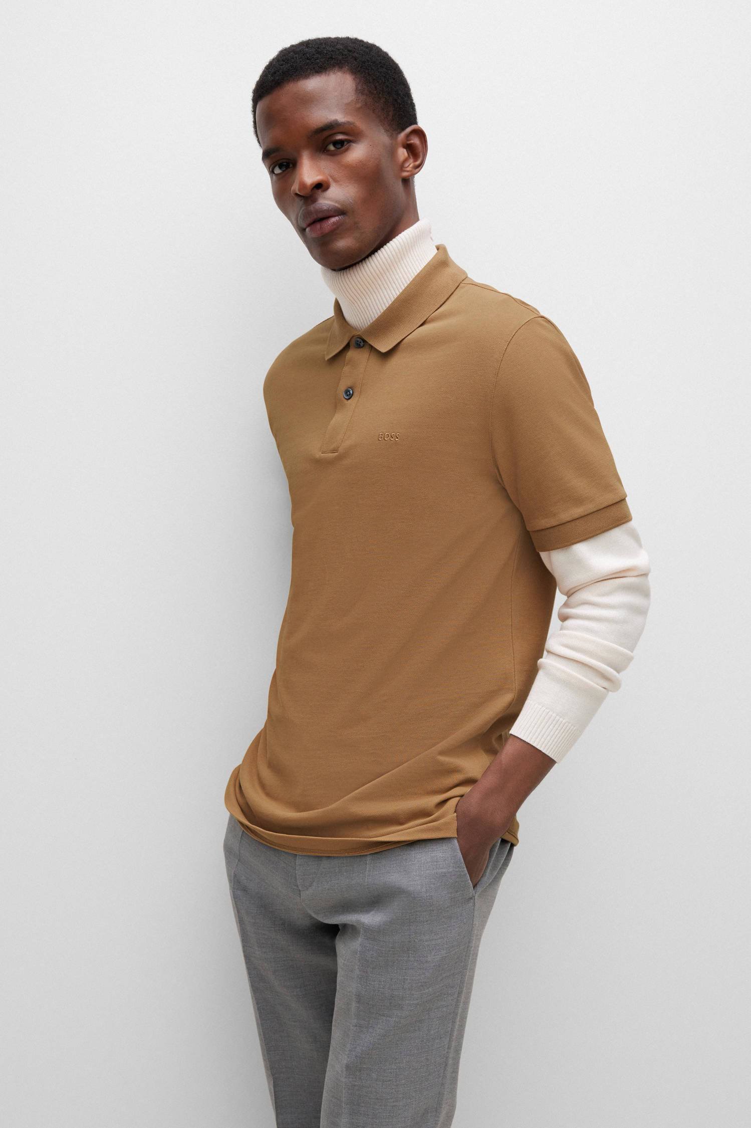 BOSS slim fit polo Pallas medium beige wehkamp