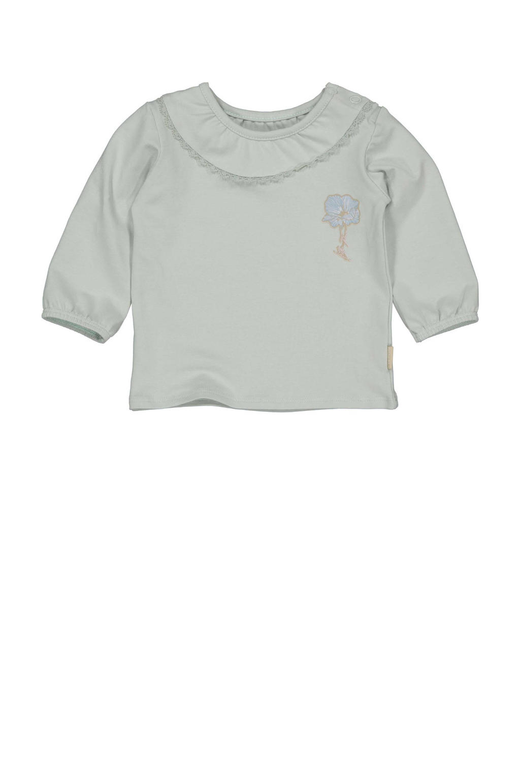 Blauwe meisjes Quapi newborn baby longsleeve van duurzaam stretchkatoen met printopdruk, lange mouwen, ronde hals en drukknoopsluiting