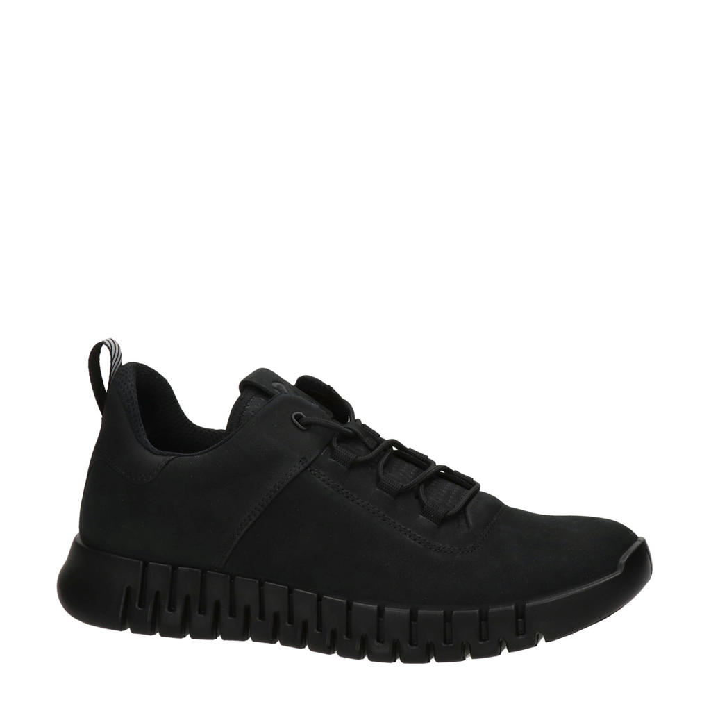 Zwarte heren Ecco Gruuv M nubuck sneakers met veters en effen