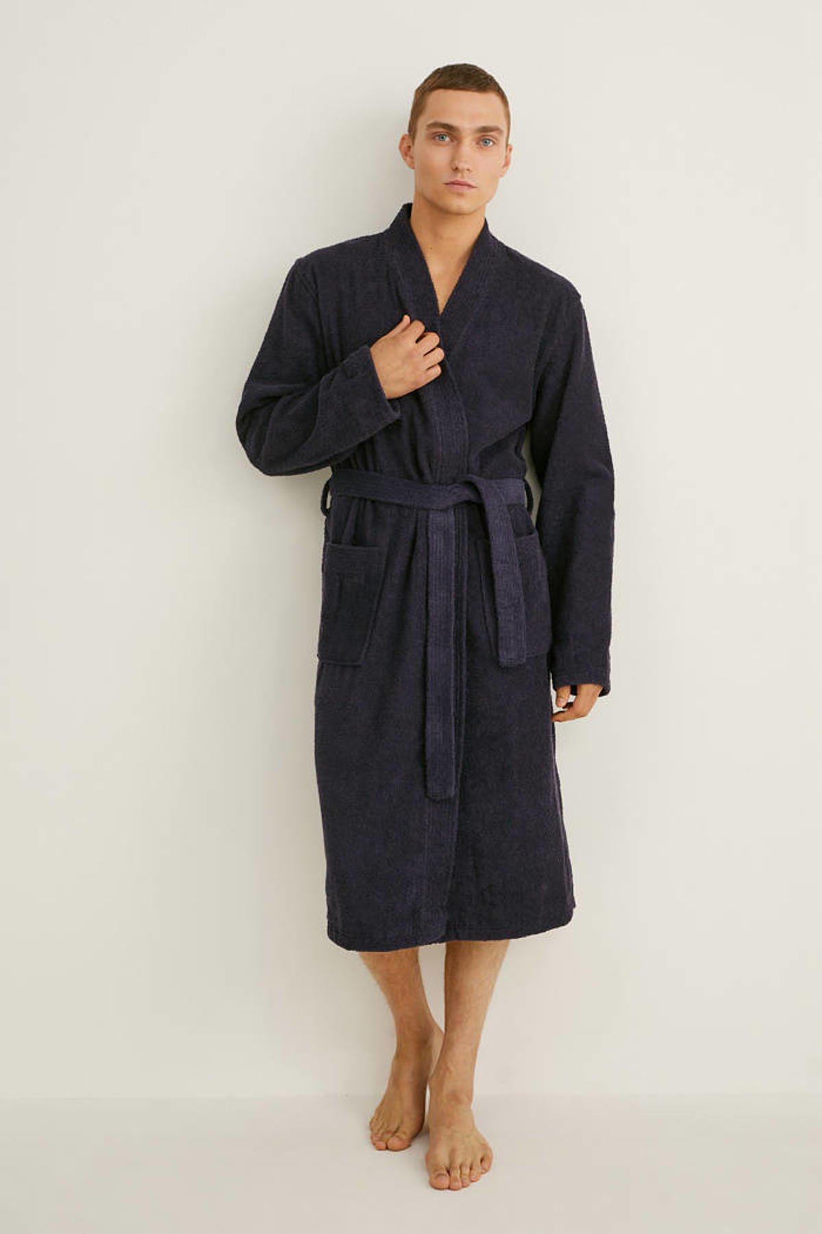 C&A badstof badjas donkerblauw wehkamp