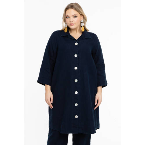 YOEK linnen blouse donkerblauw afbeelding