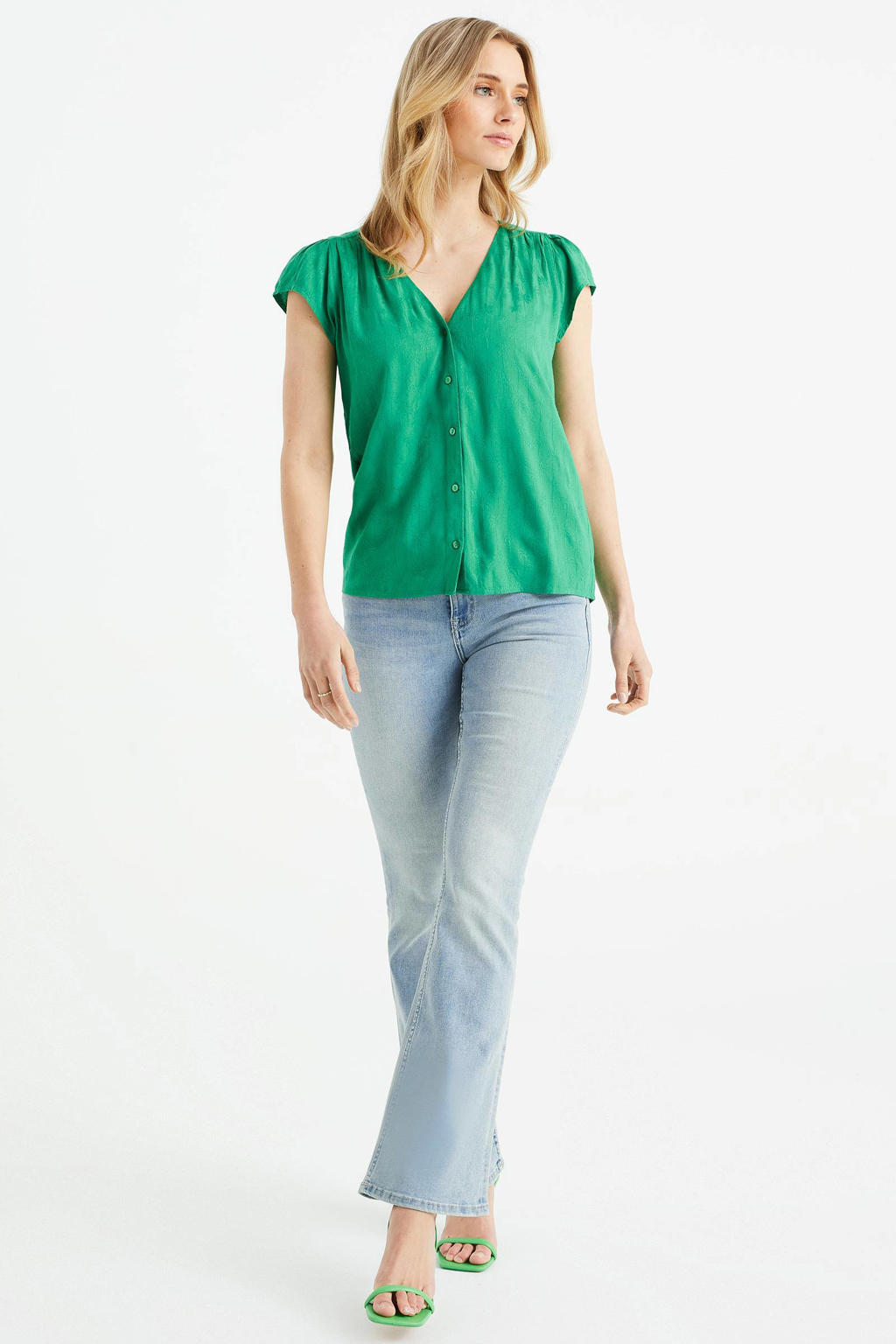 WE Fashion blouse met plooien groen wehkamp