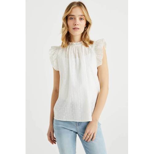 WE Fashion top met ruches wit