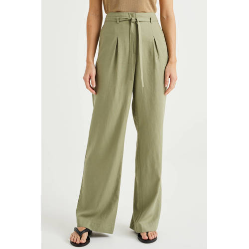 WE Fashion loose fit pantalon met linnen groen