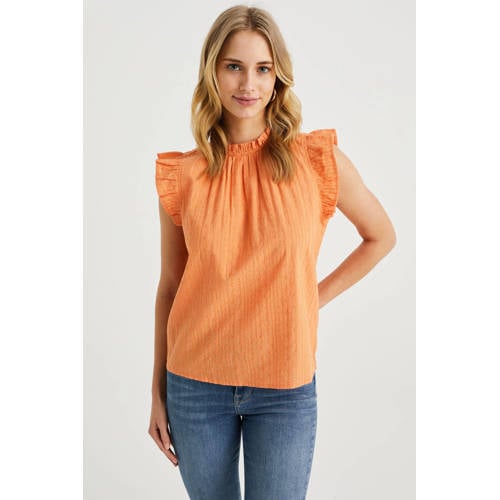 WE Fashion top met ruches oranje