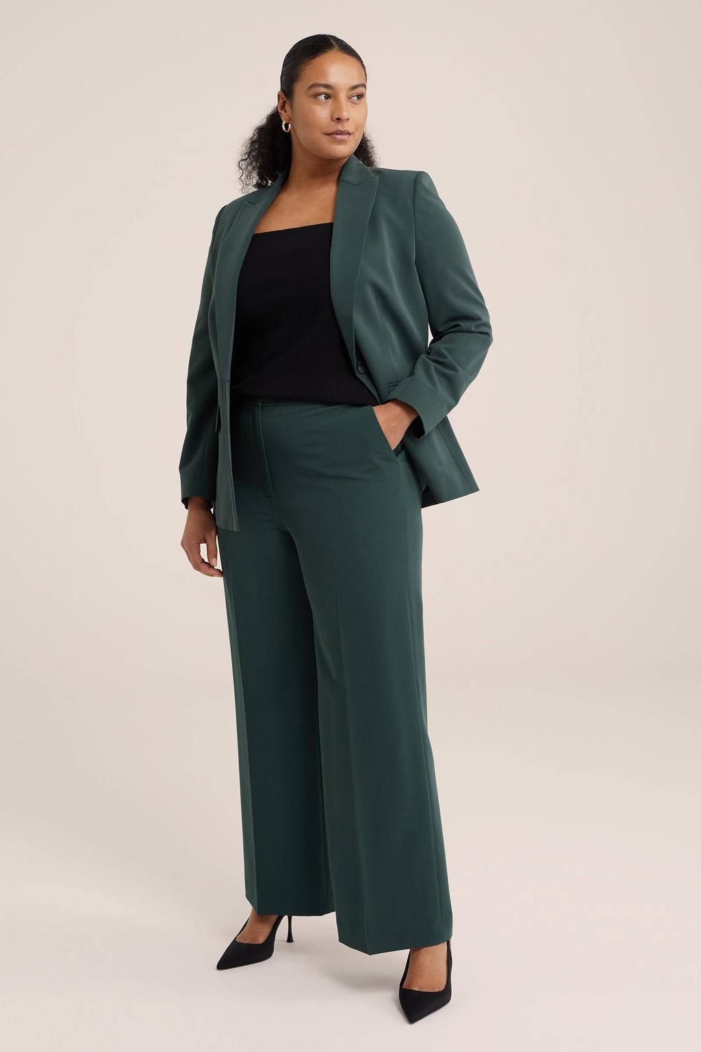 WE Fashion Curve wide leg pantalon donkergroen