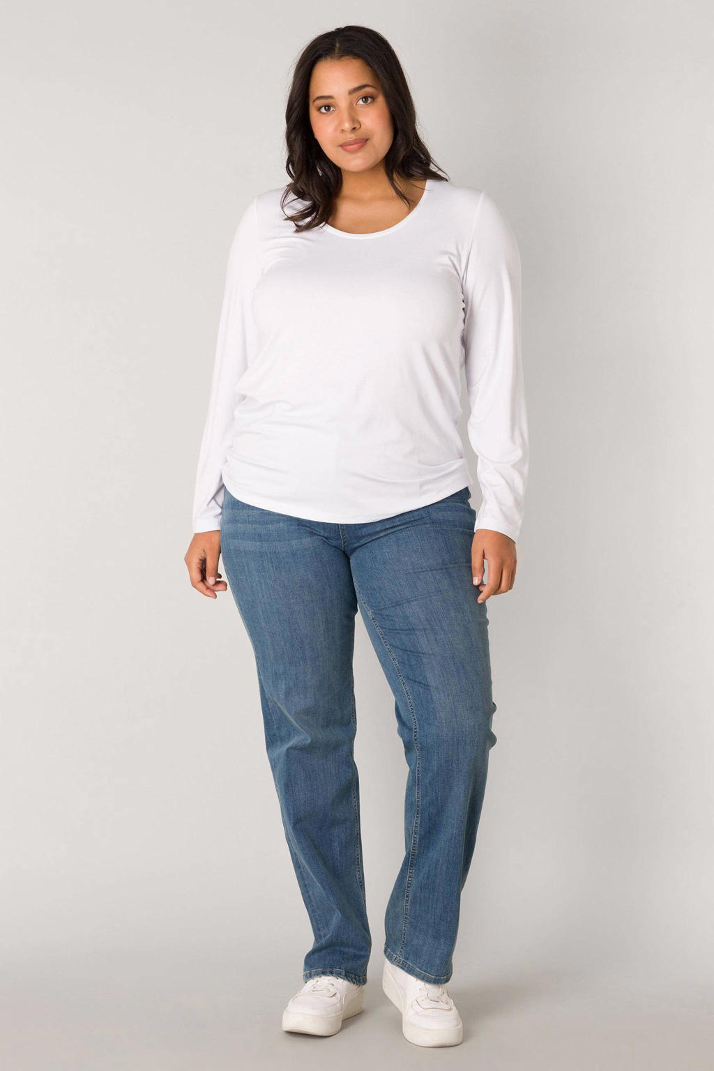 Witte dames Base Level Curvy longsleeve Alize met effen, lange mouwen en ronde hals