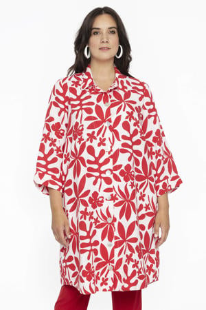 gebloemde linnen blouse rood/wit