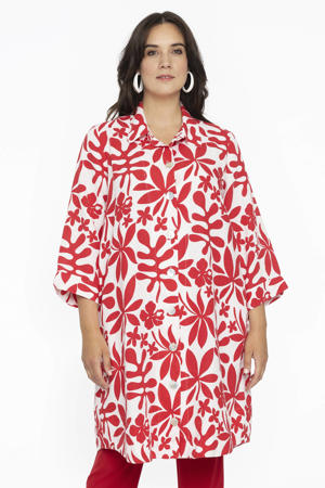 gebloemde linnen blouse rood/wit