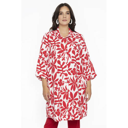 YOEK gebloemde linnen blouse rood/wit afbeelding