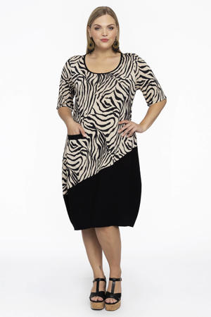 jurk met dierenprint ecru/zwart
