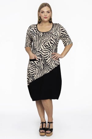 jurk met dierenprint ecru/zwart