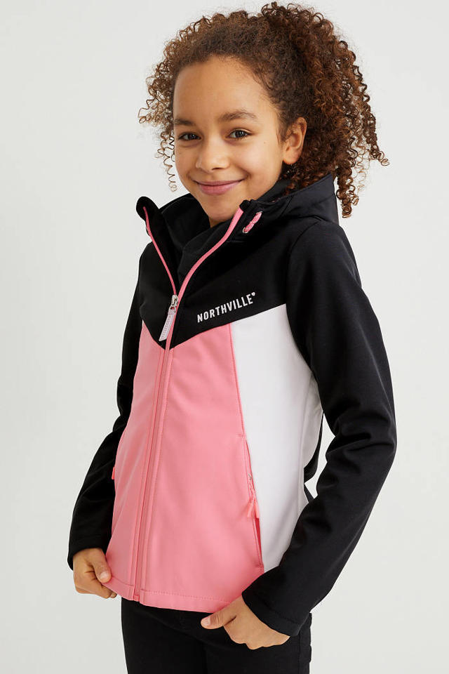 C&A softshell jas zomer zwart/wit/roze wehkamp