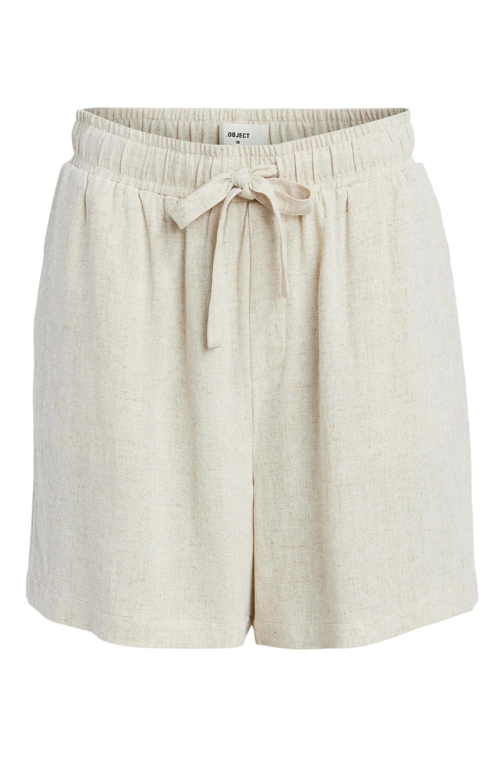Ecru dames OBJECT high waist linnen loose fit short met effen