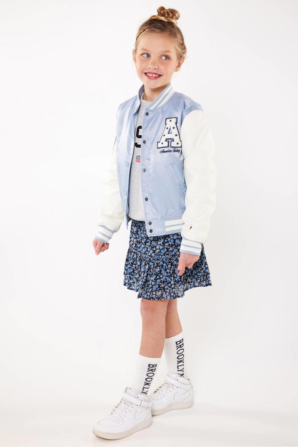 America Today baseball jacket zomer Joy Jr lichtblauw/wit