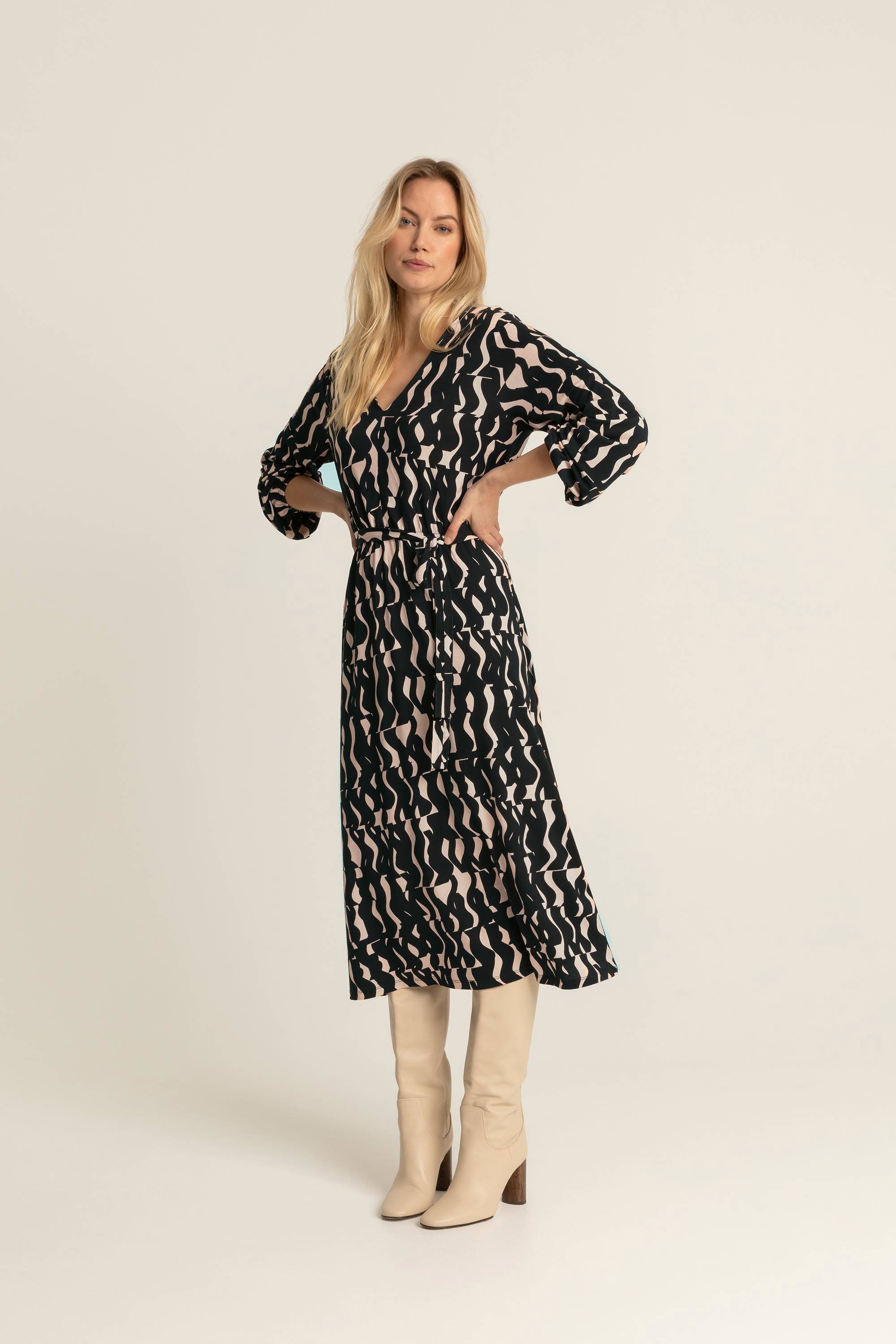 Expresso midi jurk met all over print en ceintuur black wehkamp