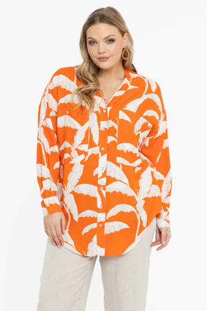 blouse met all over print oranje/ecru