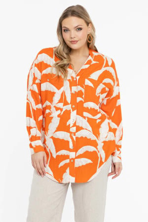 blouse met all over print oranje/ecru