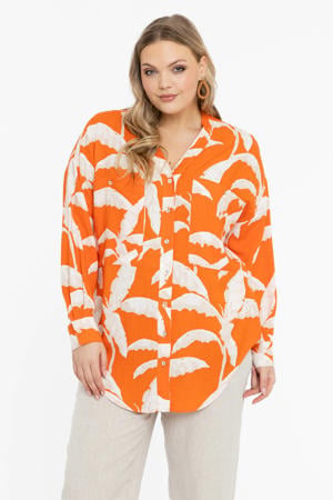 blouse met all over print oranje/ecru