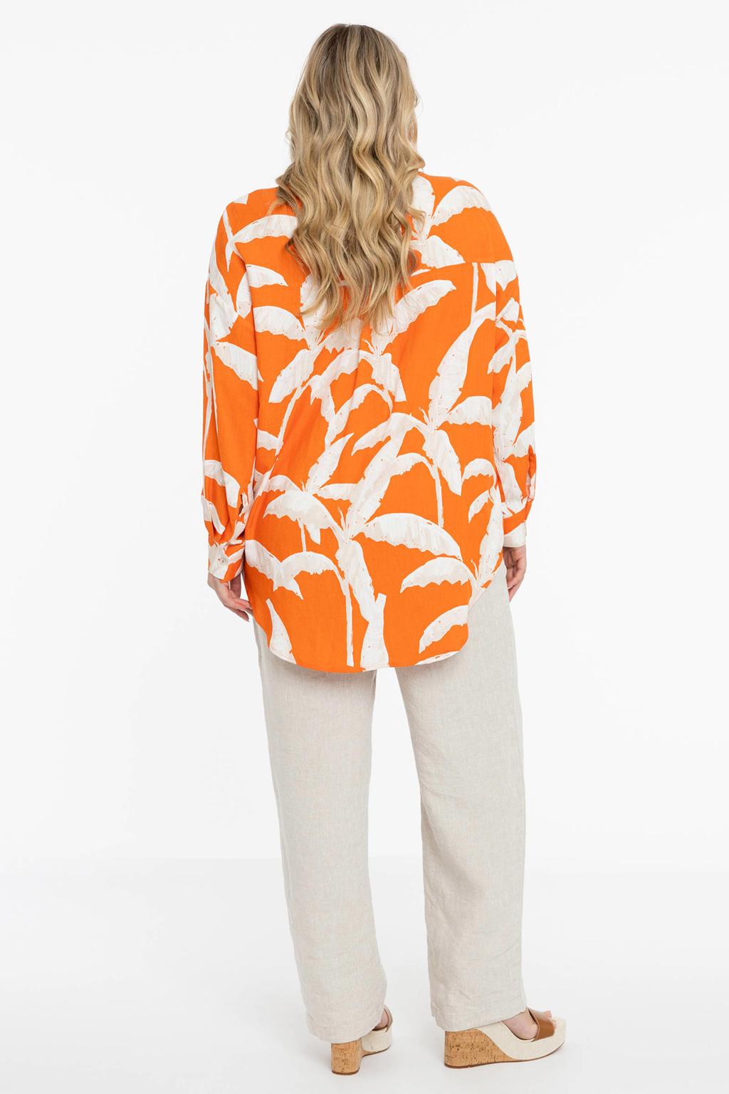 YOEK blouse met all over print oranje/ecru