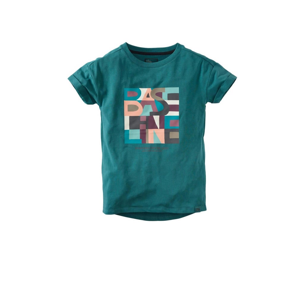 Petrolkleurige jongens Z8 T-shirt Baris van stretchkatoen met printopdruk, korte mouwen en ronde hals