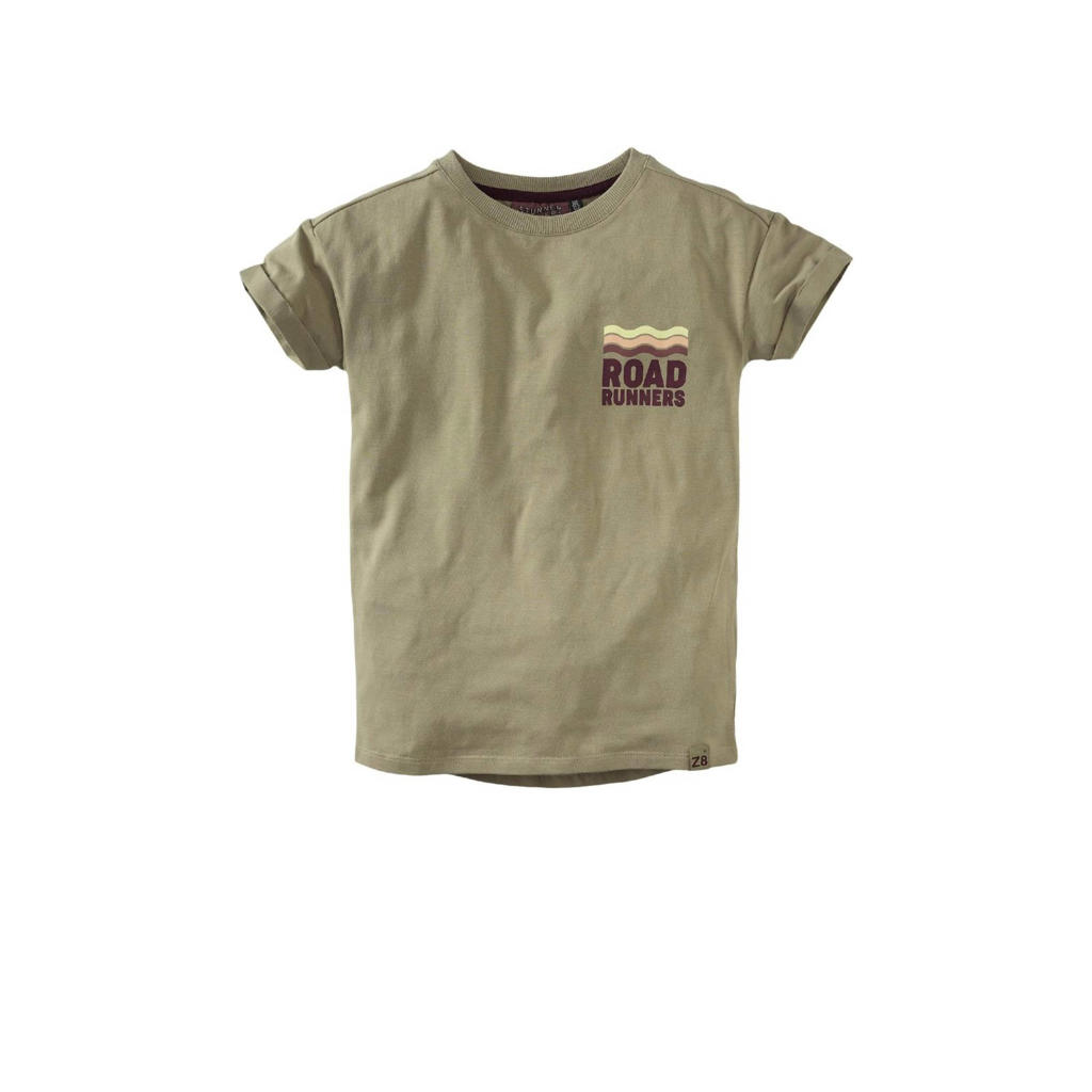 Kakikleurige jongens Z8 T-shirt Tibbe van stretchkatoen met backprint, korte mouwen en ronde hals