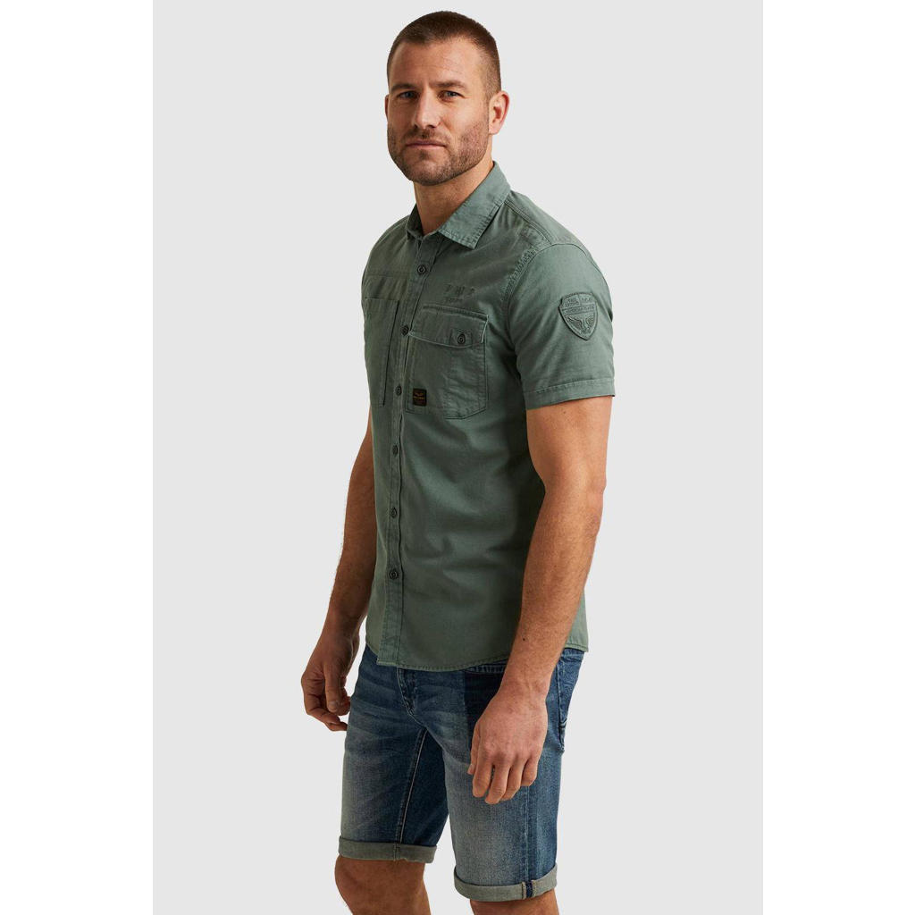 PME Legend regular fit overhemd met linnen groen
