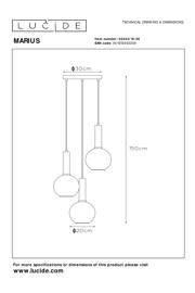 thumbnail: Lucide MARIUS - Hanglamp - Ø 48,5 cm - 3xE27 - Zwart