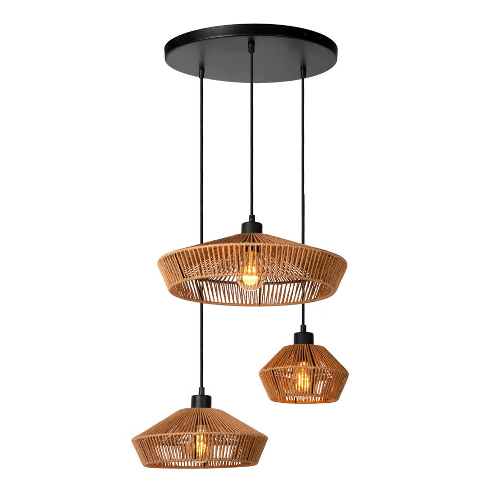Lucide YUNKAI - Hanglamp - Ø 60 cm - 3xE27 - Licht hout