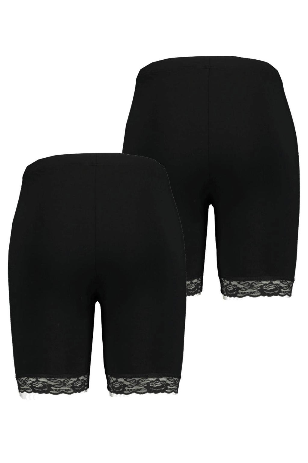 Set van 2 zwarte dames MS Mode Plus Size cycling short van katoen met skinny fit, regular waist en elastische tailleband
